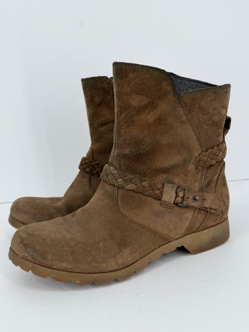 Teva Brown Tan Suede Leather Delavina Braided Ankle Boots Shoes Women’s 6.5